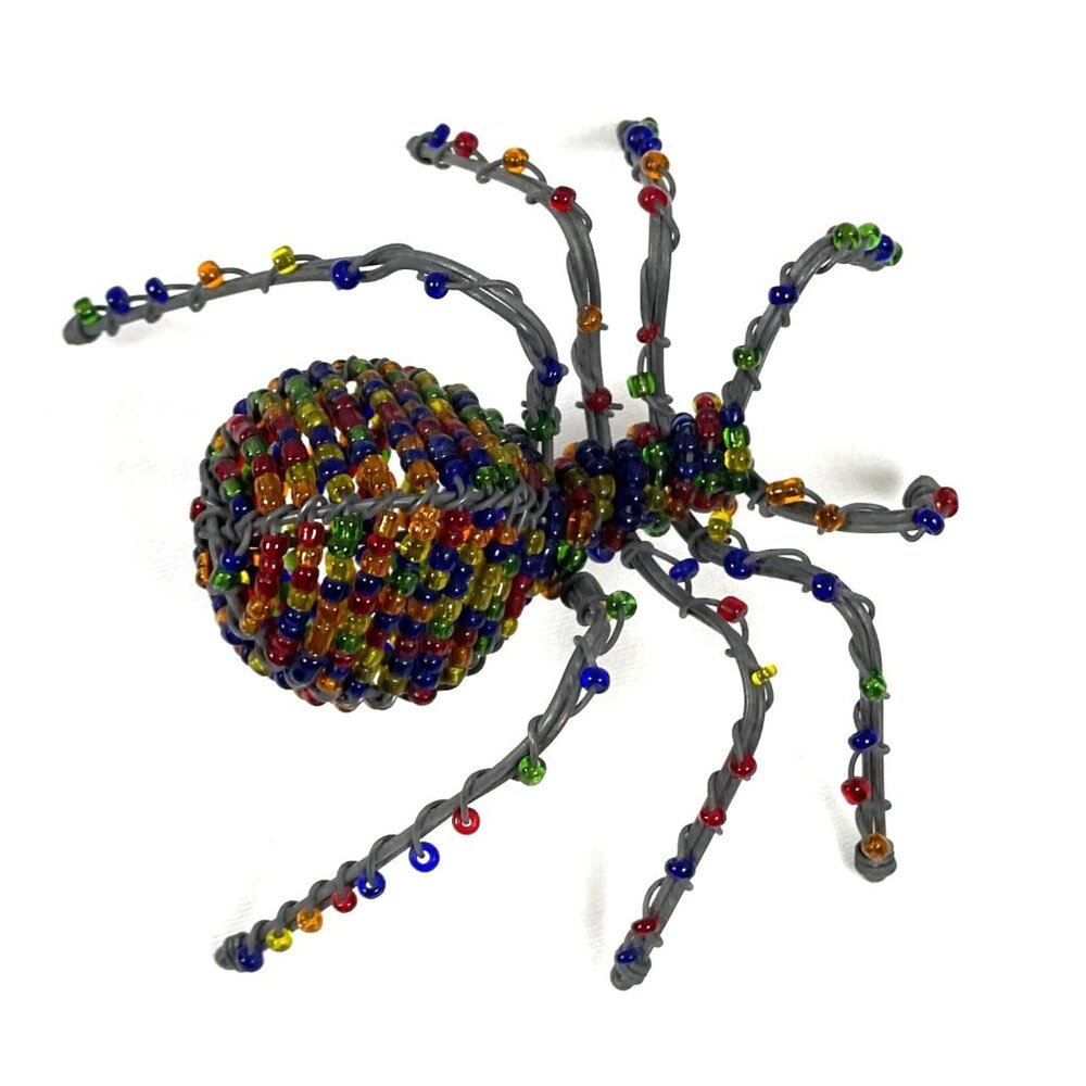 Handmade South Africa Glass Bead Multicolor Wire Spider Tarantula Folk Art VTG
